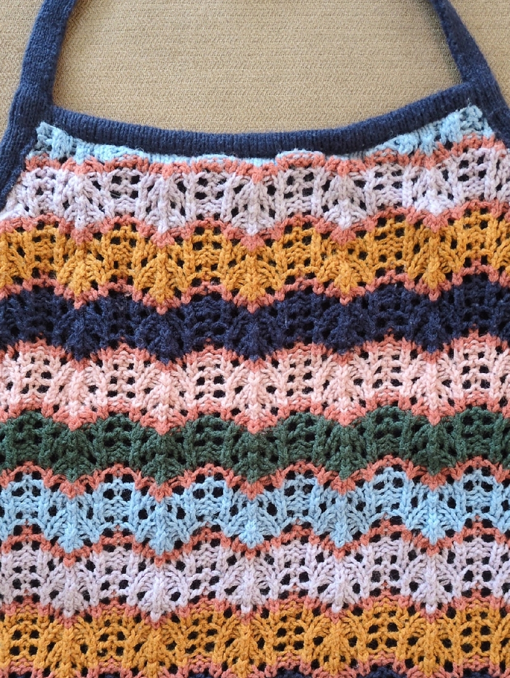 American Eagle Crochet Striped Halter Top - Boho Festival Knit Crop Size S - Picture 2 of 6